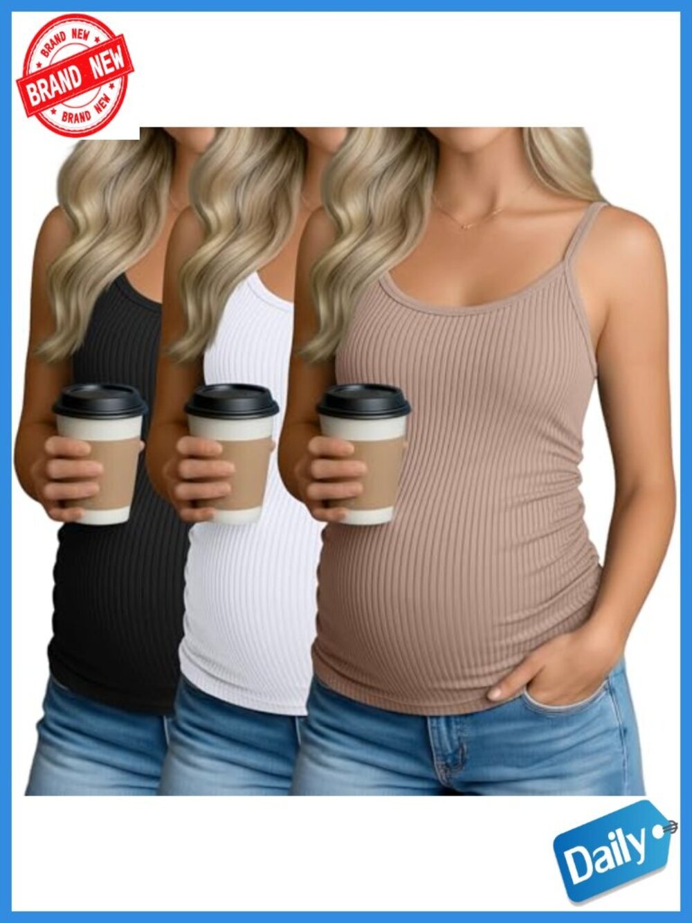 3 Pack Maternity Tank Tops Ribbed Sleeveless Ruched Cami